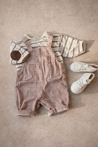 Check Burgundy Overalls