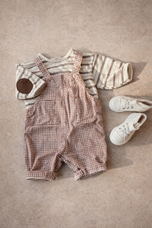 Check Burgundy Overalls